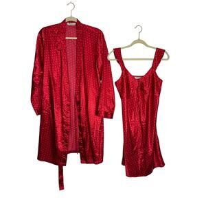 Vintage Chanteuse Silky Robe Cami Set Womens Small Red White Polka Dot Pin Up